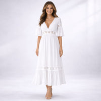 Irene Cotton Blend Lace Midi Dress
