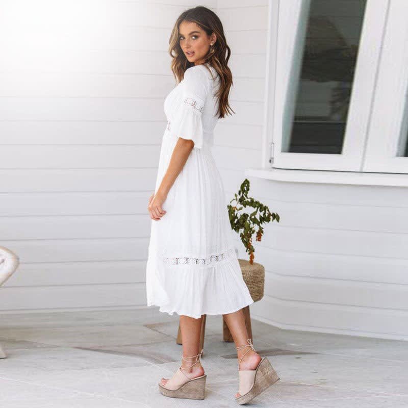 Irene Cotton Blend Lace Midi Dress