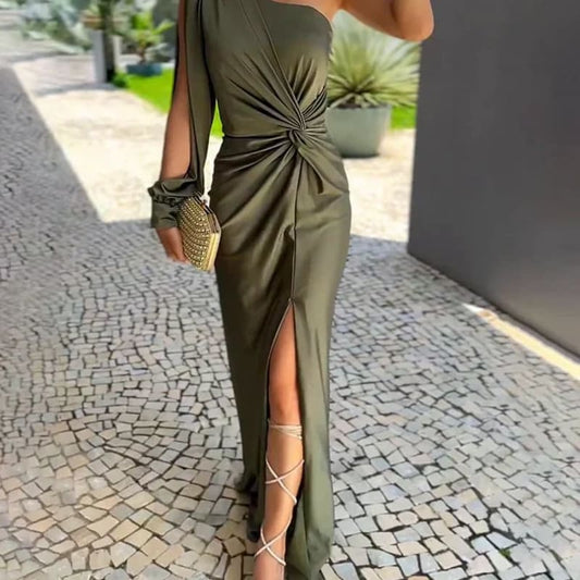 Elodie Yarborough One Shoulder Ruched Slit Wedding Guest Maxi Dress_1