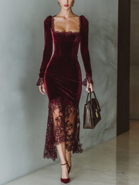 Tamara Velvet Lace Hem Formal Maxi Dress