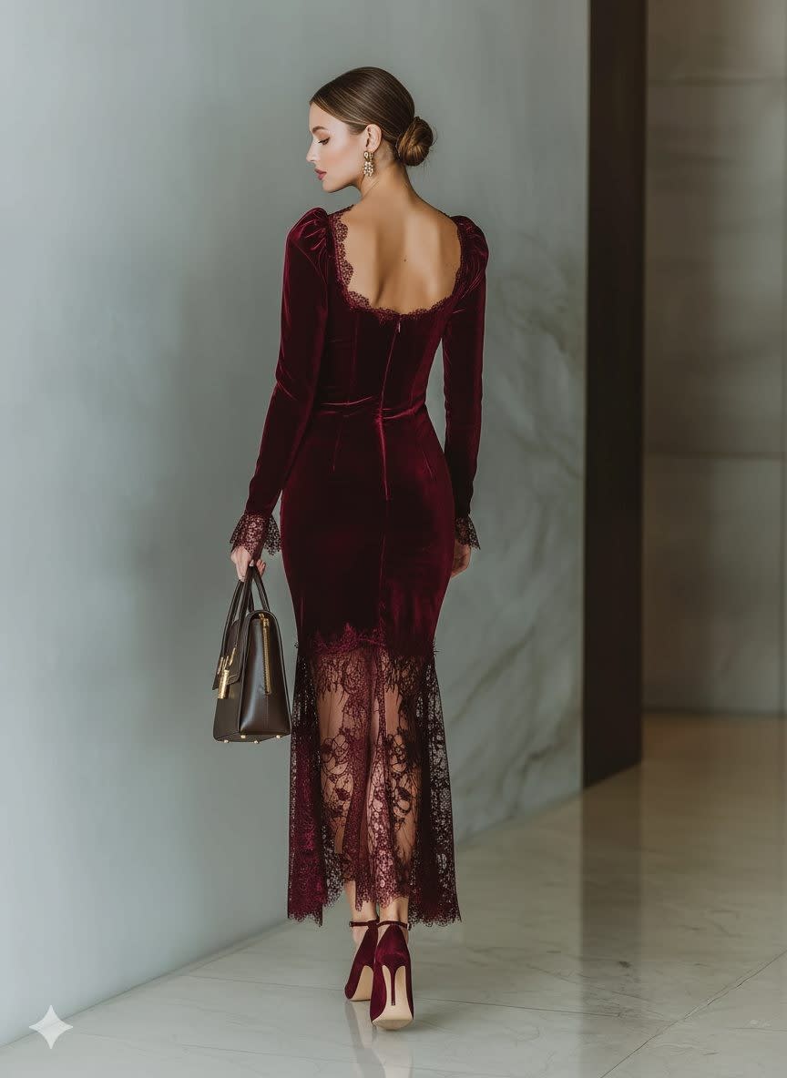 Tamara Velvet Lace Hem Formal Maxi Dress
