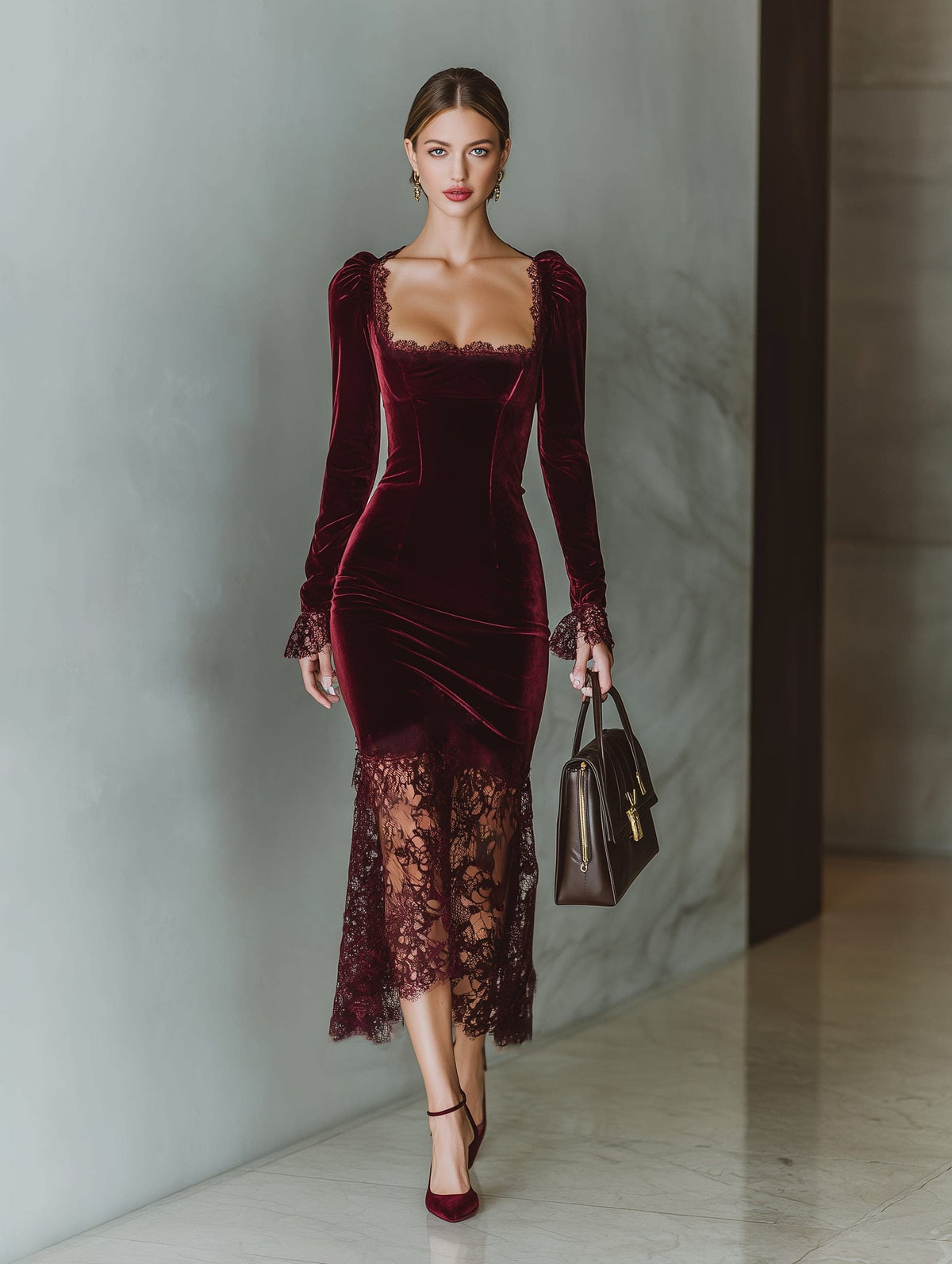 Tamara Velvet Lace Hem Formal Maxi Dress