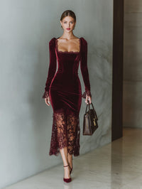 Tamara Velvet Lace Hem Formal Maxi Dress