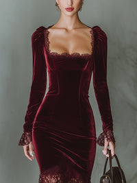 Tamara Velvet Lace Hem Formal Maxi Dress