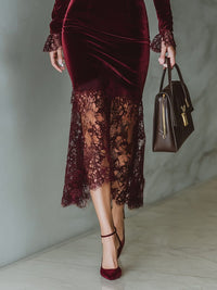 Tamara Velvet Lace Hem Formal Maxi Dress