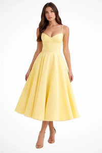 Tamsin Corset Wedding Guest Midi Dress with Spaghetti Straps