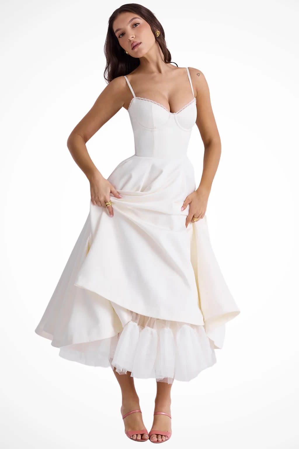 Tamsin Corset Wedding Guest Midi Dress with Spaghetti Straps_2