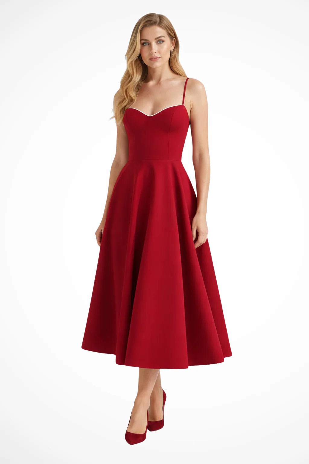 Tamsin Corset Wedding Guest Midi Dress with Spaghetti Straps