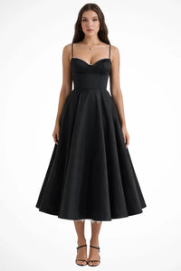 Tamsin Corset Wedding Guest Midi Dress with Spaghetti Straps