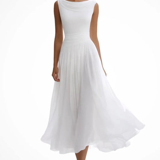 Annabelle Cowl Neck Flowy Wedding Guest Midi Dress_1