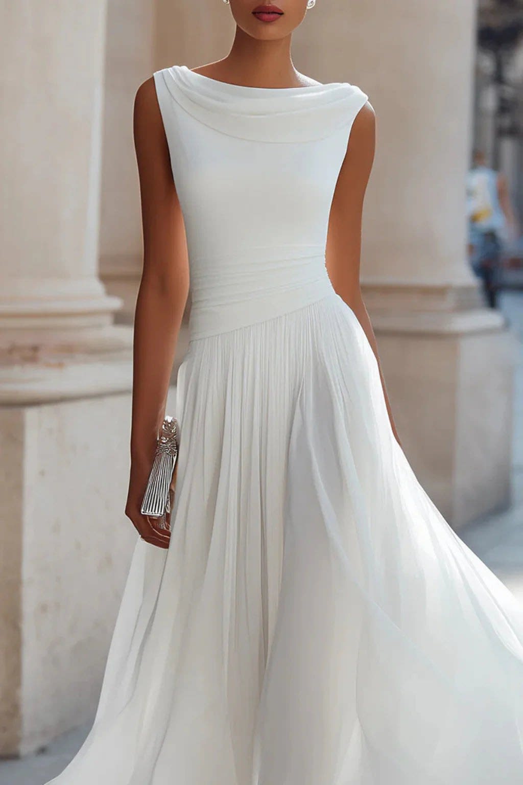 Annabelle Cowl Neck Flowy Wedding Guest Midi Dress