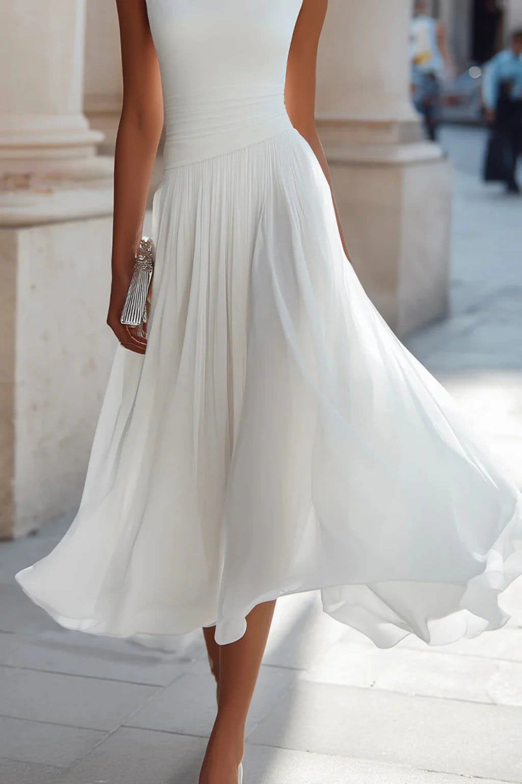 Annabelle Cowl Neck Flowy Wedding Guest Midi Dress