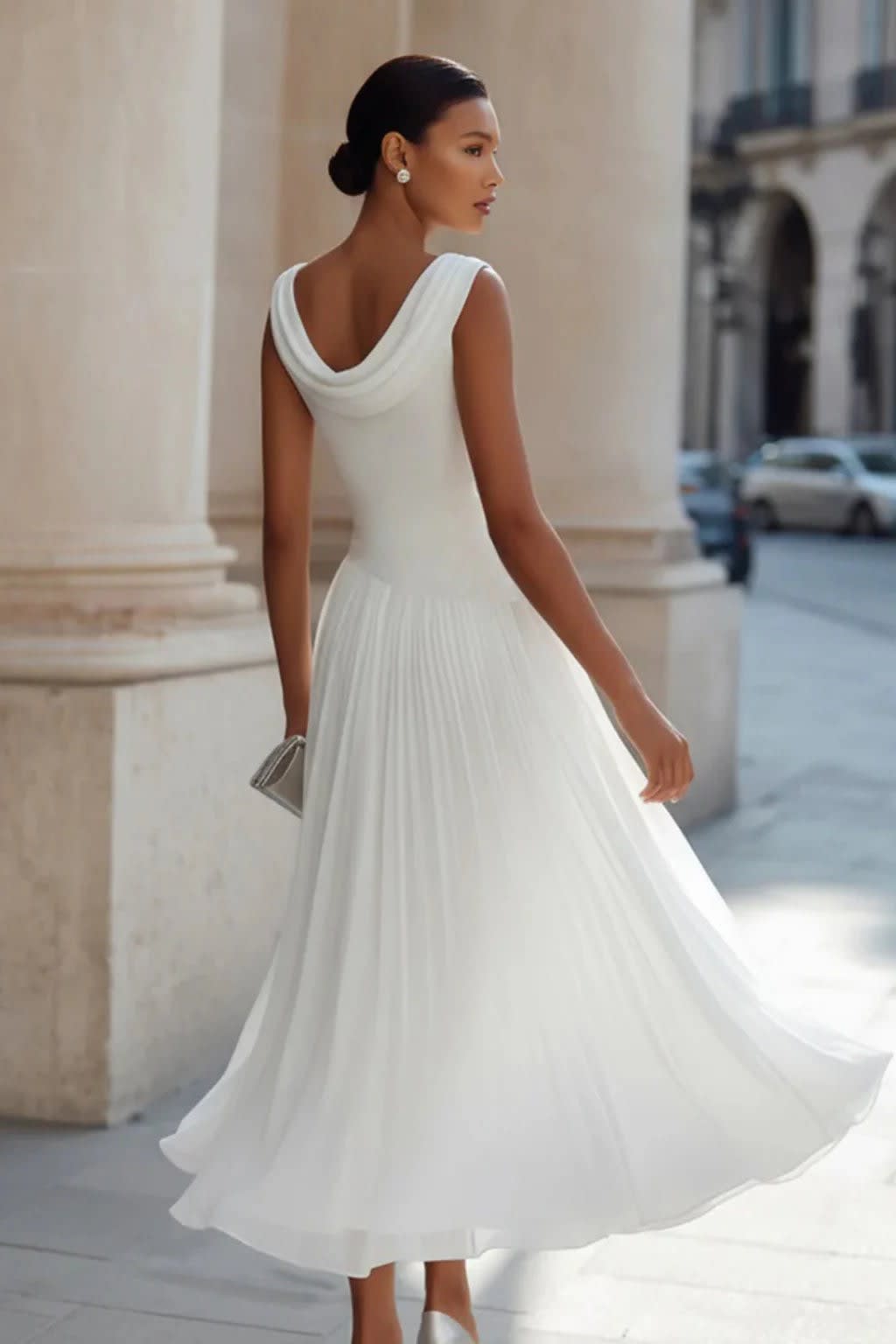 Annabelle Cowl Neck Flowy Wedding Guest Midi Dress_5