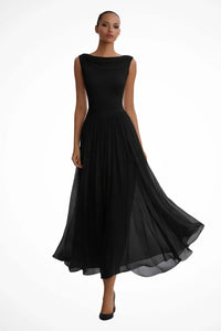 Annabelle Cowl Neck Flowy Wedding Guest Midi Dress