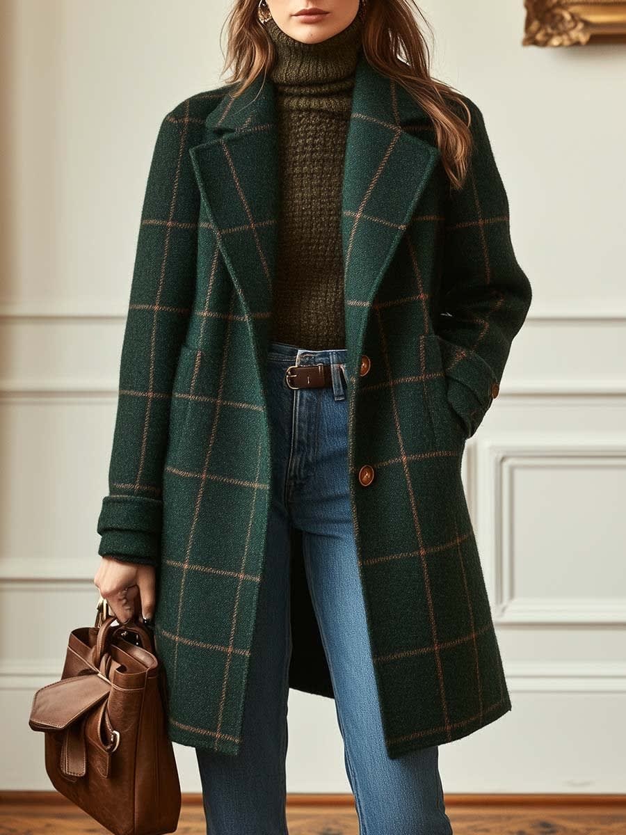 Liana Wool Blend Check Coat