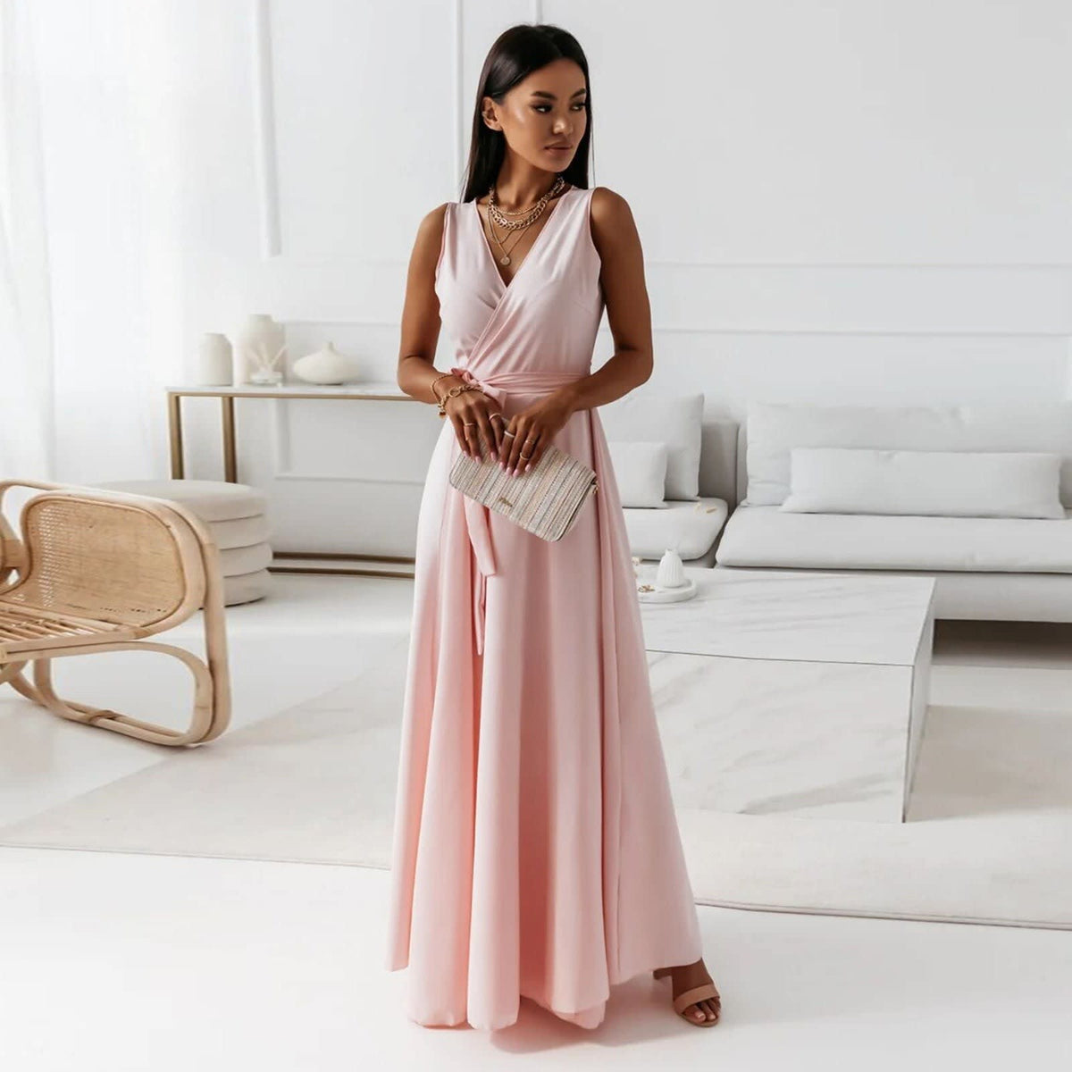 Priscilla Wrap V-Neck Maxi Wedding Guest Dress_1