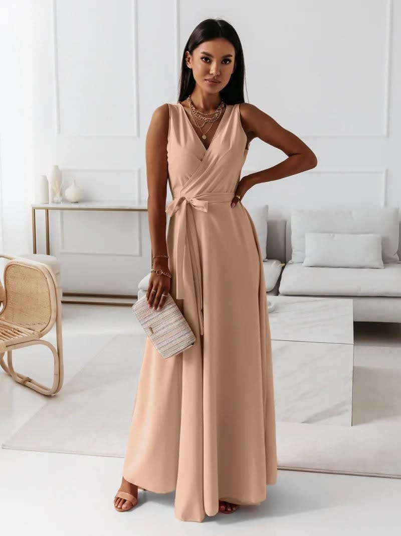 Priscilla Wrap V-Neck Maxi Wedding Guest Dress