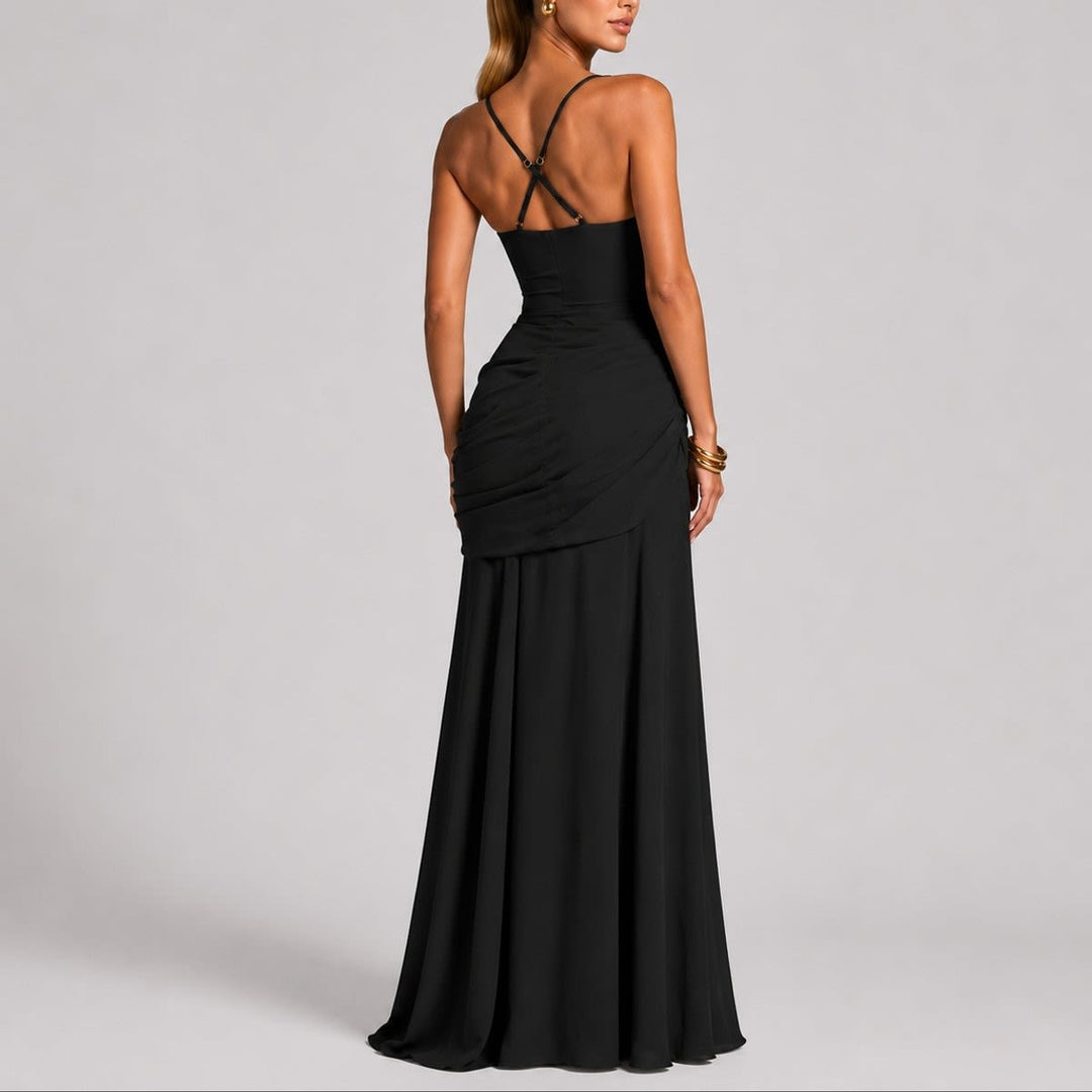 Antonella Ruched Square Neck Maxi Wedding Guest Dress