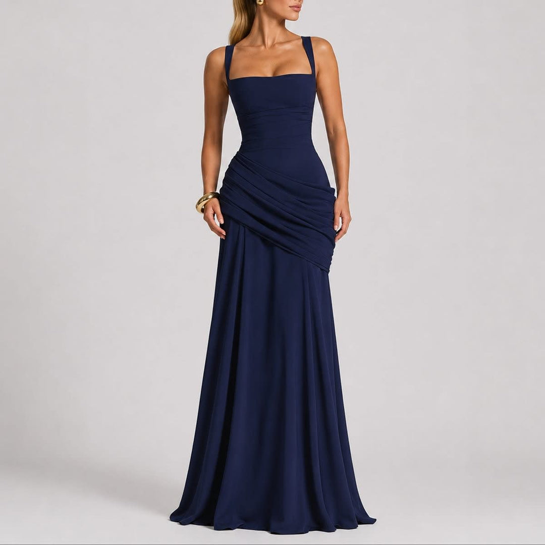 Antonella Ruched Square Neck Maxi Wedding Guest Dress