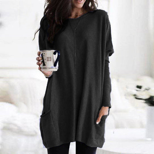 Hailey Thompson Relaxed Long Sleeve Round Neck Tunic Top