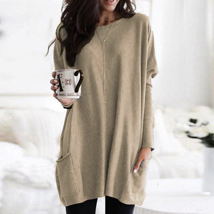 Hailey Thompson Relaxed Long Sleeve Round Neck Tunic Top