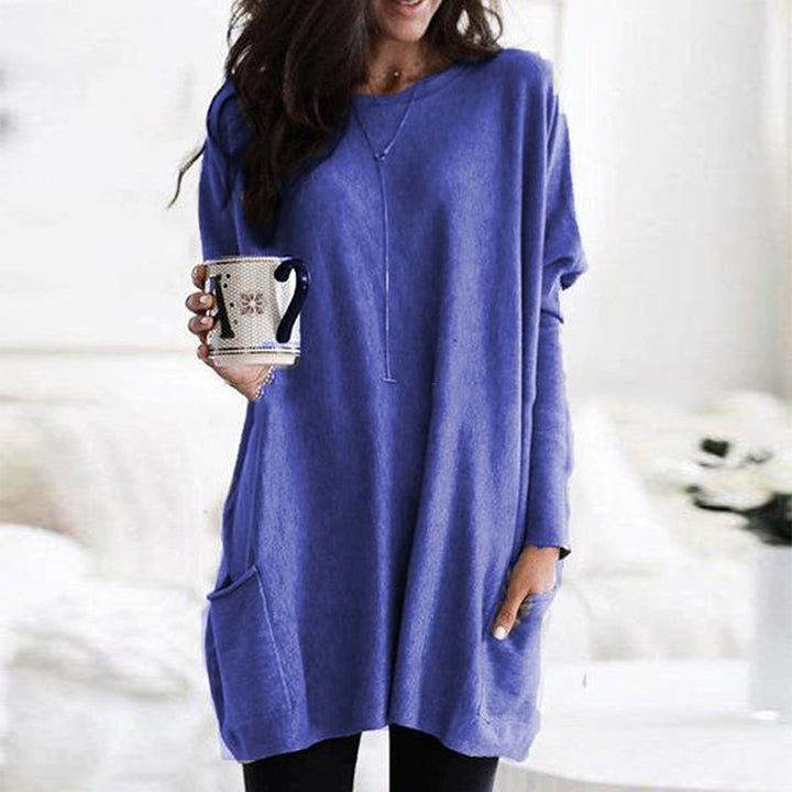 Hailey Thompson Relaxed Long Sleeve Round Neck Tunic Top