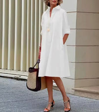 Gwendolen Cotton Blend Relaxed Midi Shirt Dress