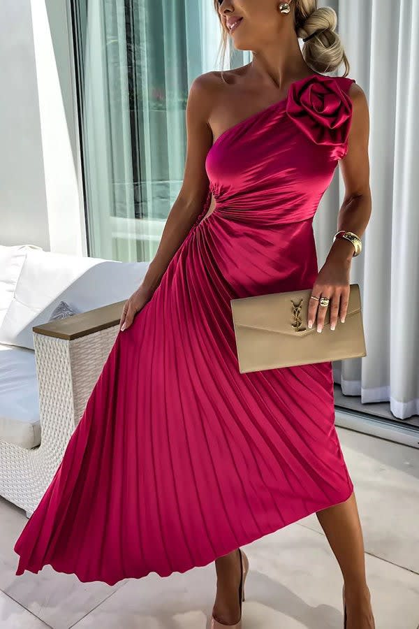 Briar Wedding Guest One-Shoulder Pleated Midi Dress_2