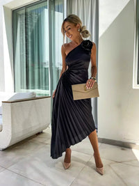 Briar Wedding Guest One-Shoulder Pleated Midi Dress