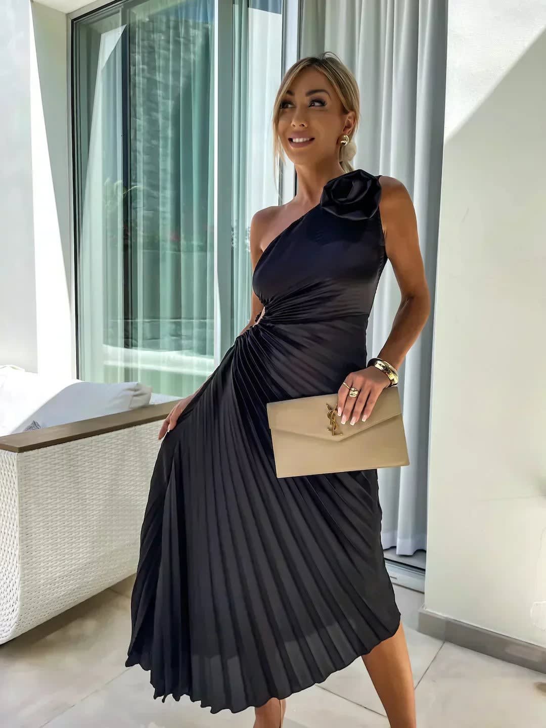 Briar Wedding Guest One-Shoulder Pleated Midi Dress_11