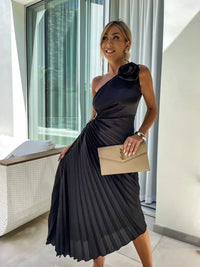 Briar Wedding Guest One-Shoulder Pleated Midi Dress