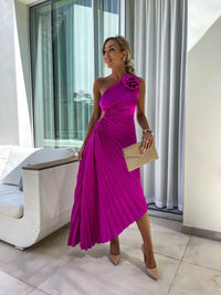 Briar Wedding Guest One-Shoulder Pleated Midi Dress