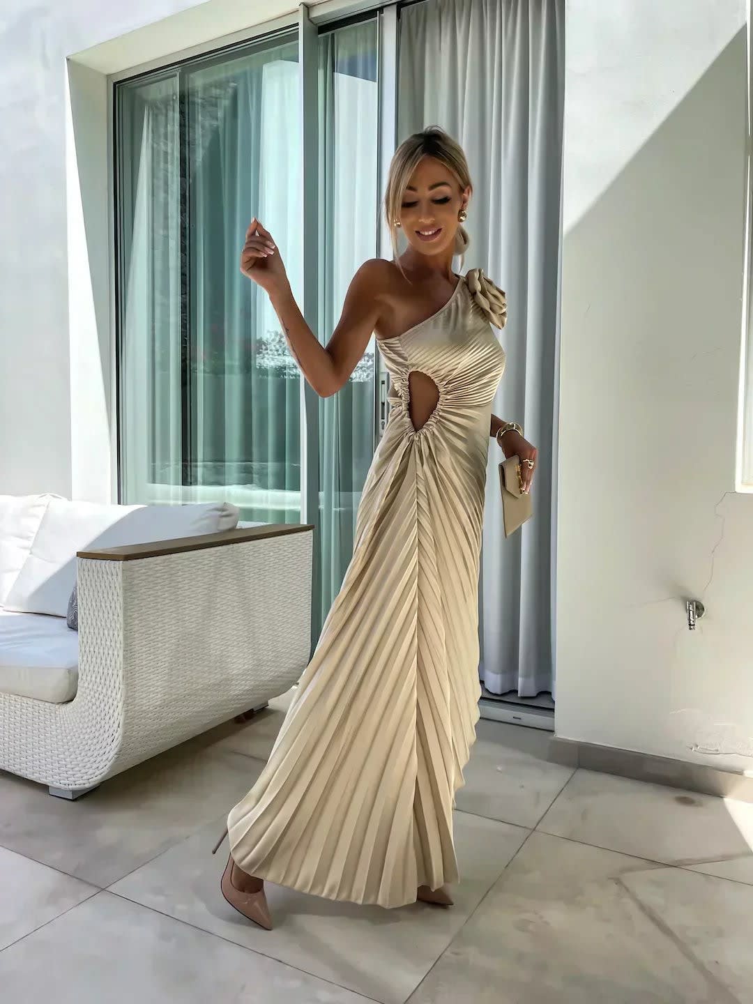 Briar Wedding Guest One-Shoulder Pleated Midi Dress