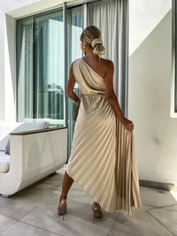 Briar Wedding Guest One-Shoulder Pleated Midi Dress