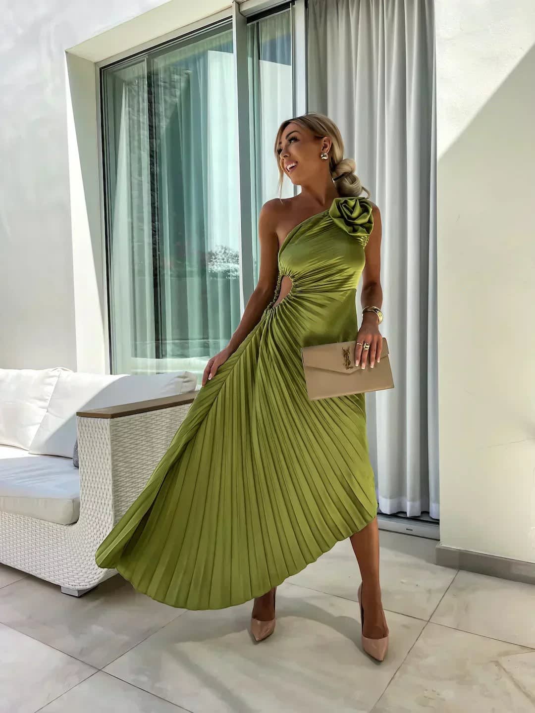 Briar Wedding Guest One-Shoulder Pleated Midi Dress_7