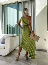 Briar Wedding Guest One-Shoulder Pleated Midi Dress