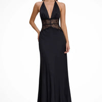 Noelle Halterneck Wedding Guest Maxi Dress with Plunge Neckline