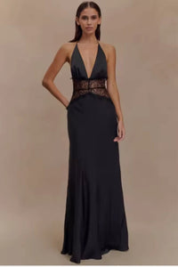 Noelle Halterneck Wedding Guest Maxi Dress with Plunge Neckline