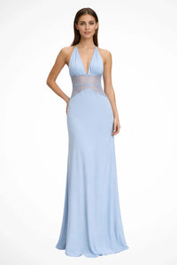 Noelle Halterneck Wedding Guest Maxi Dress with Plunge Neckline