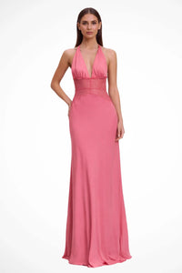 Noelle Halterneck Wedding Guest Maxi Dress with Plunge Neckline
