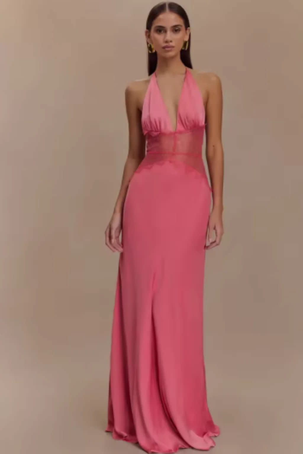 Noelle Halterneck Wedding Guest Maxi Dress with Plunge Neckline