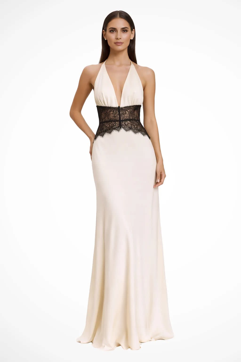 Noelle Halterneck Wedding Guest Maxi Dress with Plunge Neckline