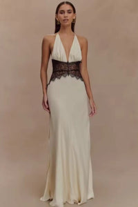 Noelle Halterneck Wedding Guest Maxi Dress with Plunge Neckline