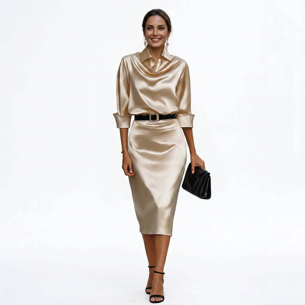 Charis Satin Cocktail Midi Dress