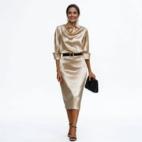 Charis Satin Cocktail Midi Dress