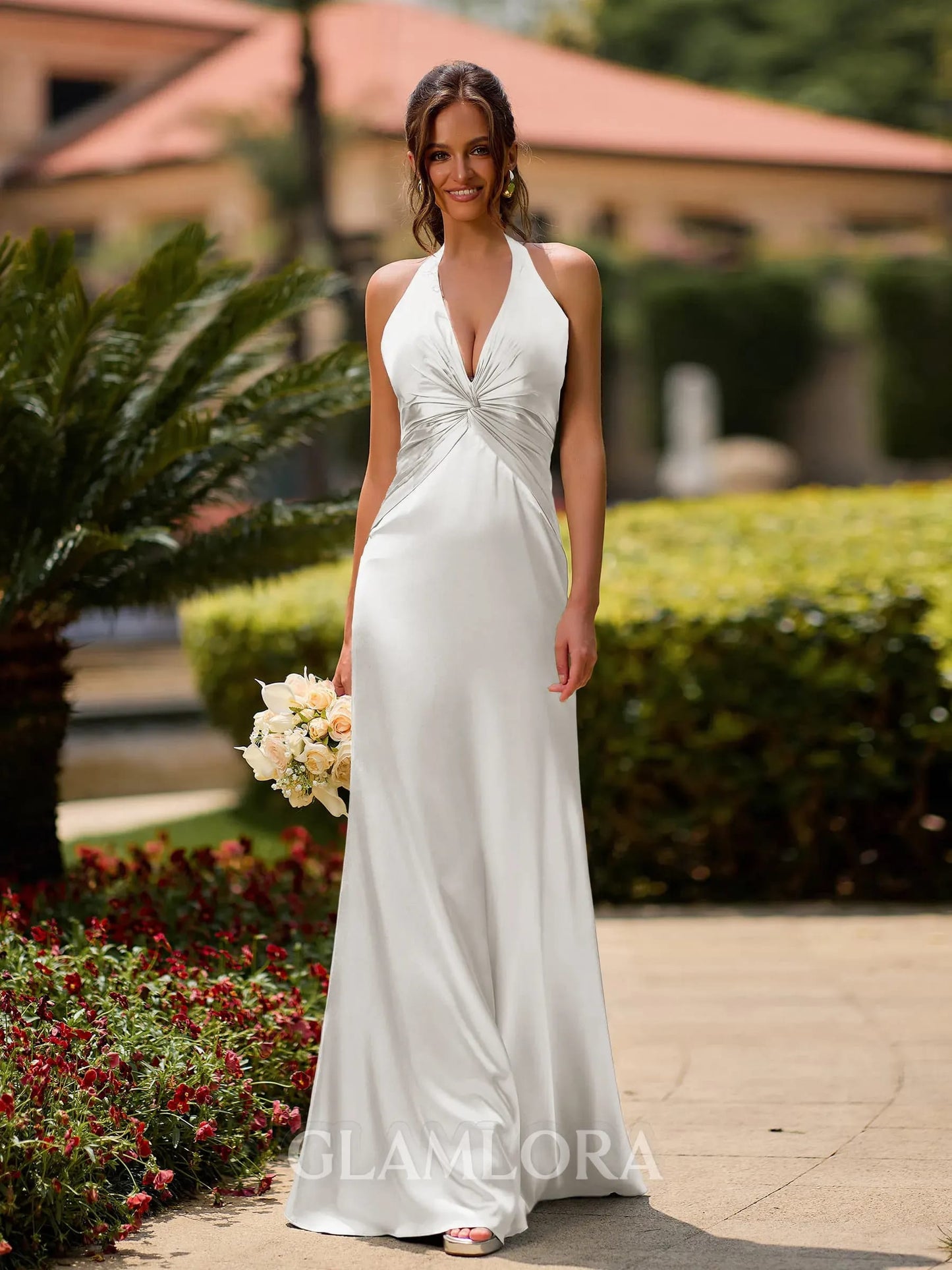 Elowen Halterneck Wedding Guest Maxi Dress with Twist Front_3