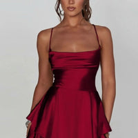 Daphne Pemberton Satin Ruched Ruffle Homecoming Dress