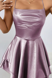 Daphne Pemberton Satin Ruched Ruffle Homecoming Dress