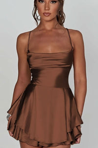 Daphne Pemberton Satin Ruched Ruffle Homecoming Dress