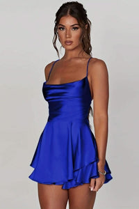 Daphne Pemberton Satin Ruched Ruffle Homecoming Dress